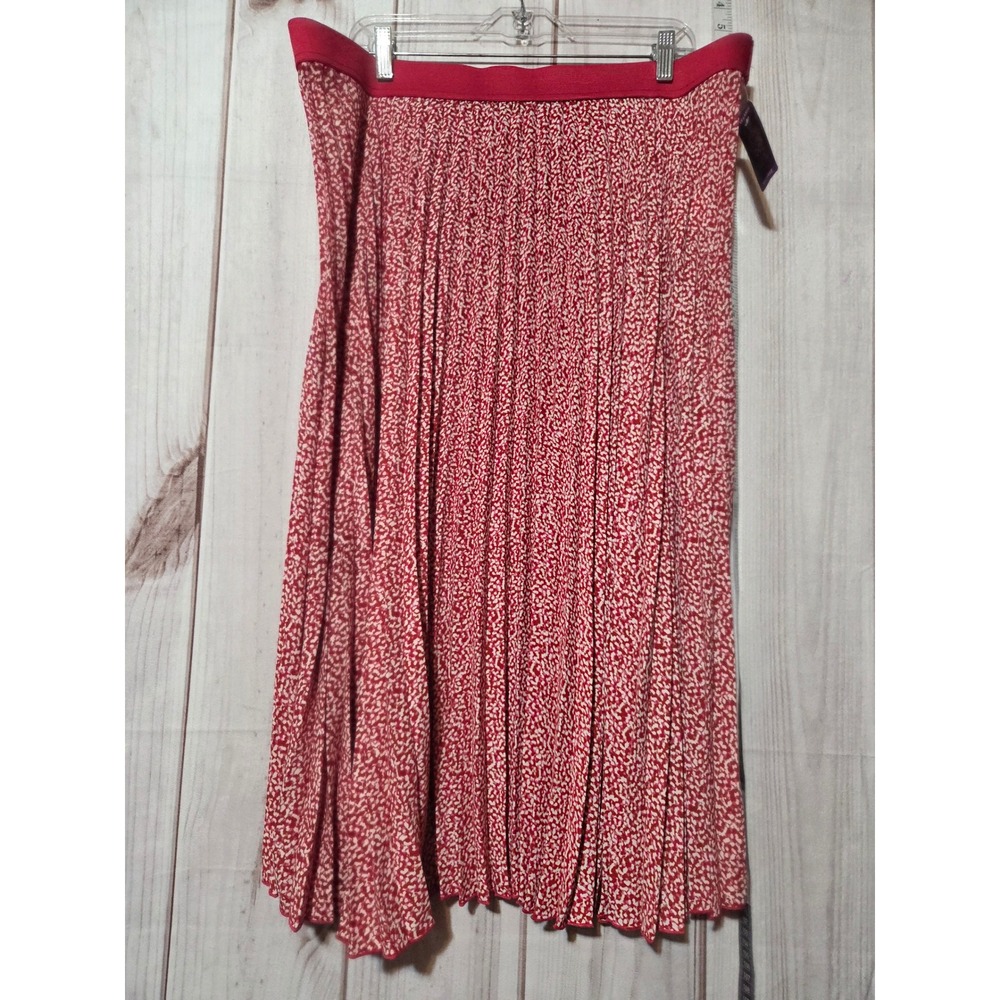 Vince Camuto XXLarge‎ Red White Floral Pleated Midi Skirt Chiffon